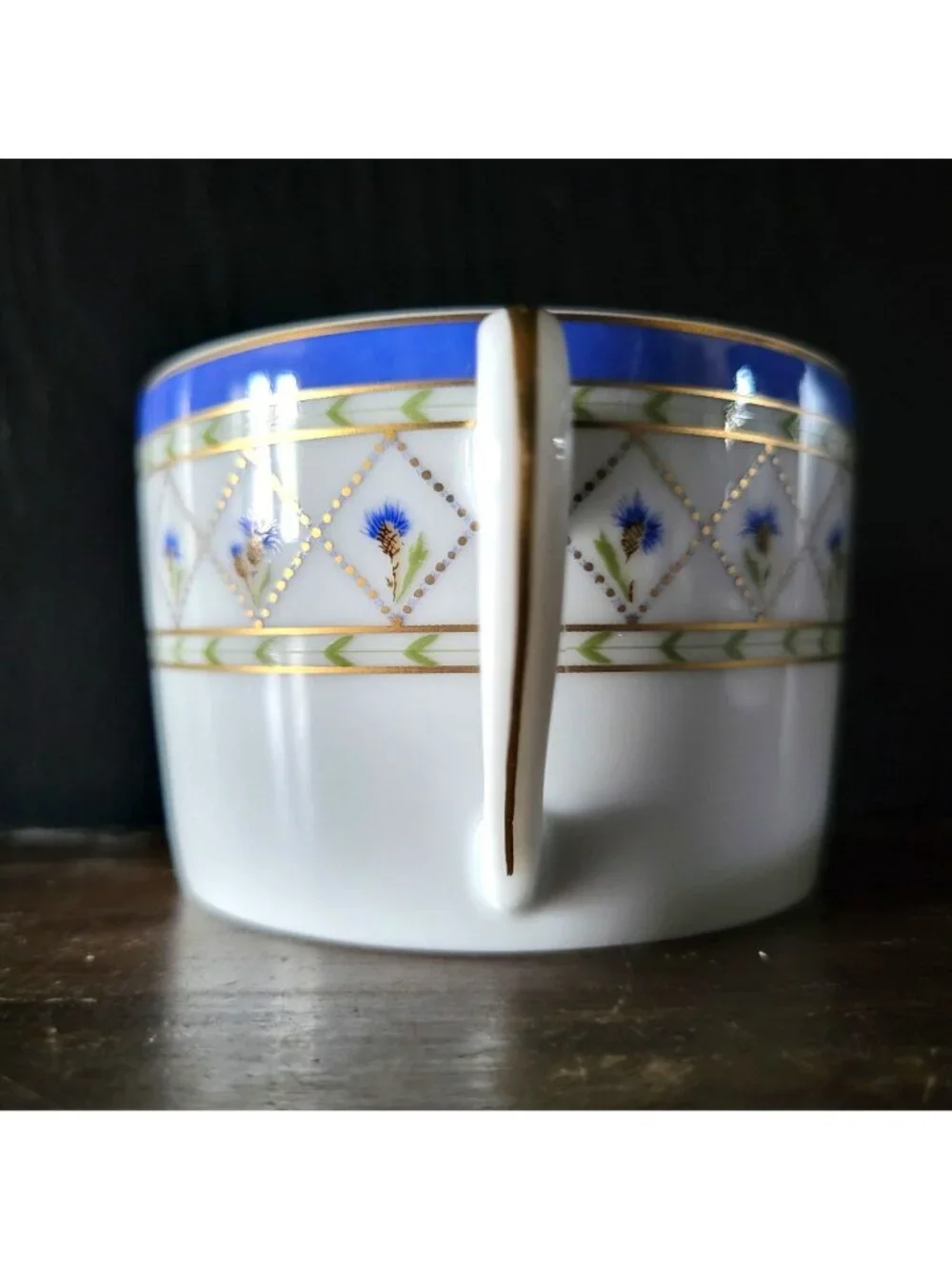Haviland Limoges Val De Loire Blue Band Cornflower Pattern Flat Cup & Saucer Set